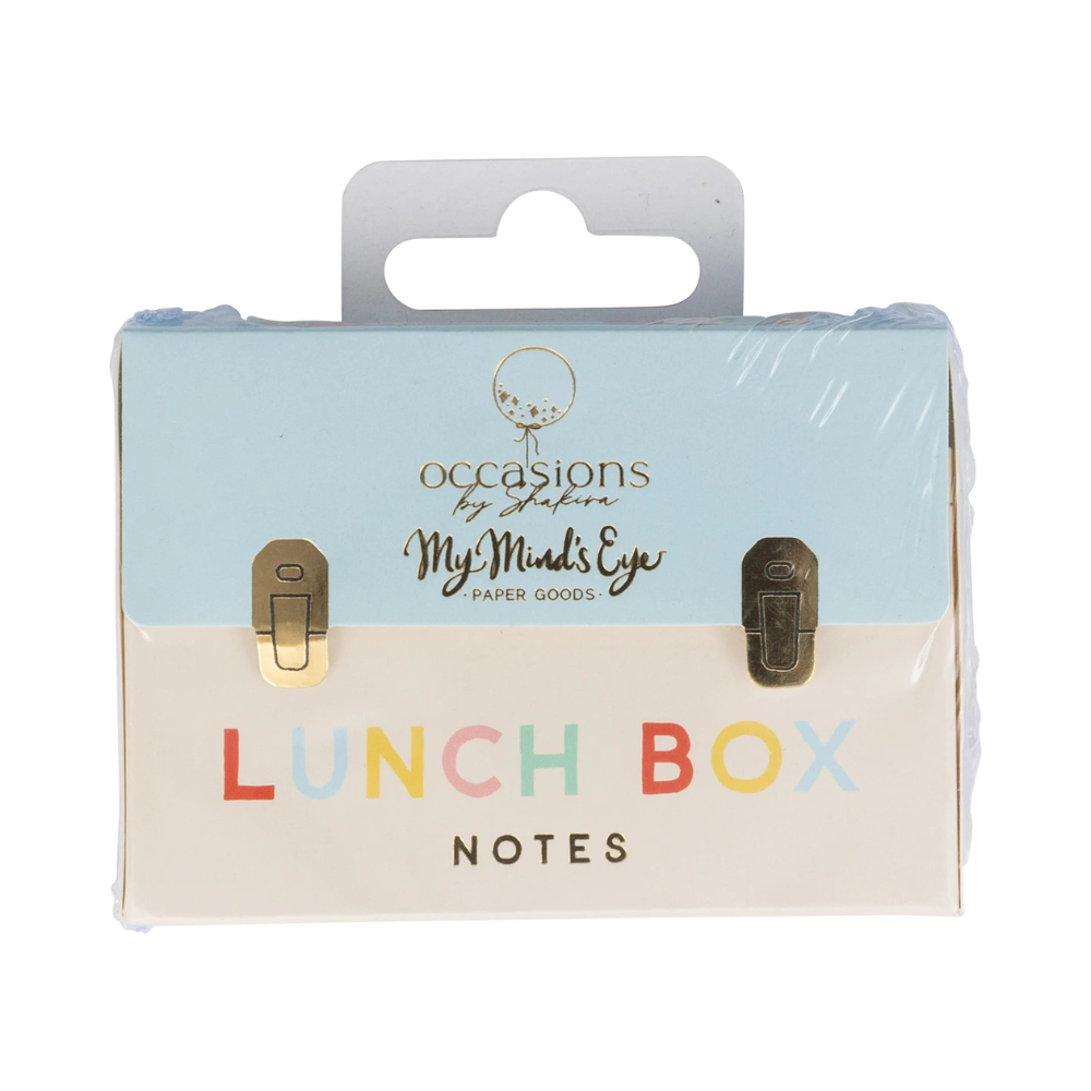 Front packaging of Occasions Lunch Box Cards with pastel colors and latch graphic
