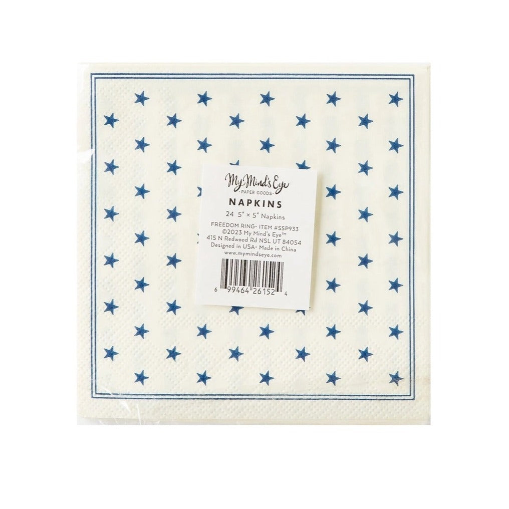 Let freedom ring paper cocktail napkins perfect for an independence day party, memorial day party, or 4th of July party.