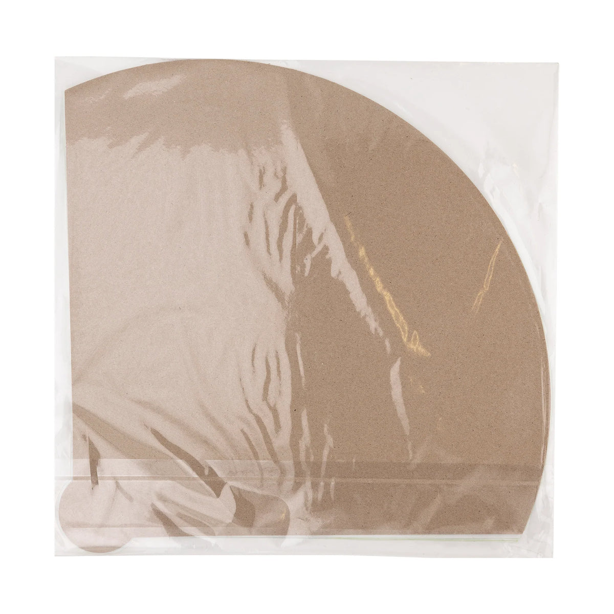 Sealed clear pouch showing kraft‑brown reverse side of paper placemats.