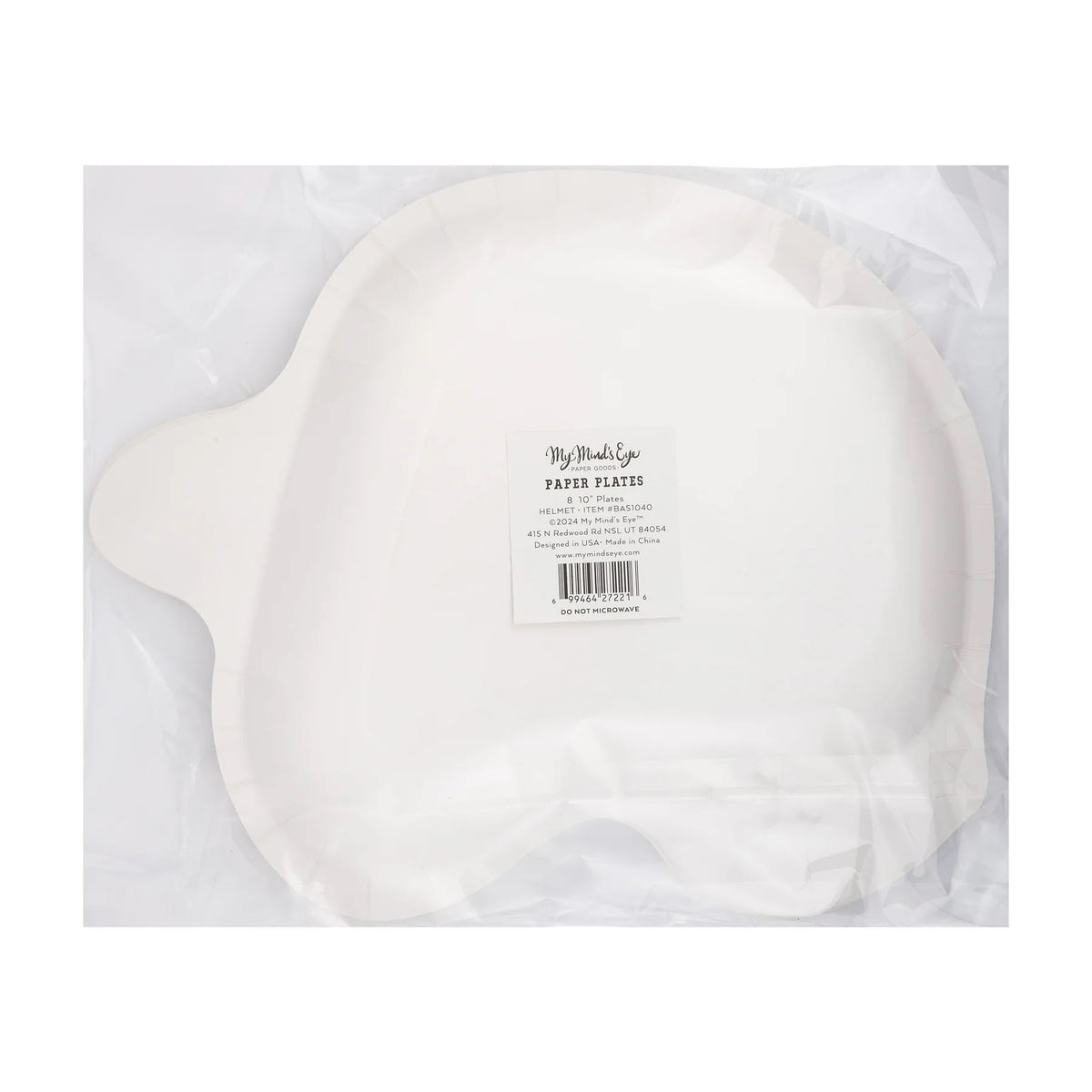 Set of 8 helmet-shaped party plates with gold foil accents in vibrant red, ready for a home-run birthday.