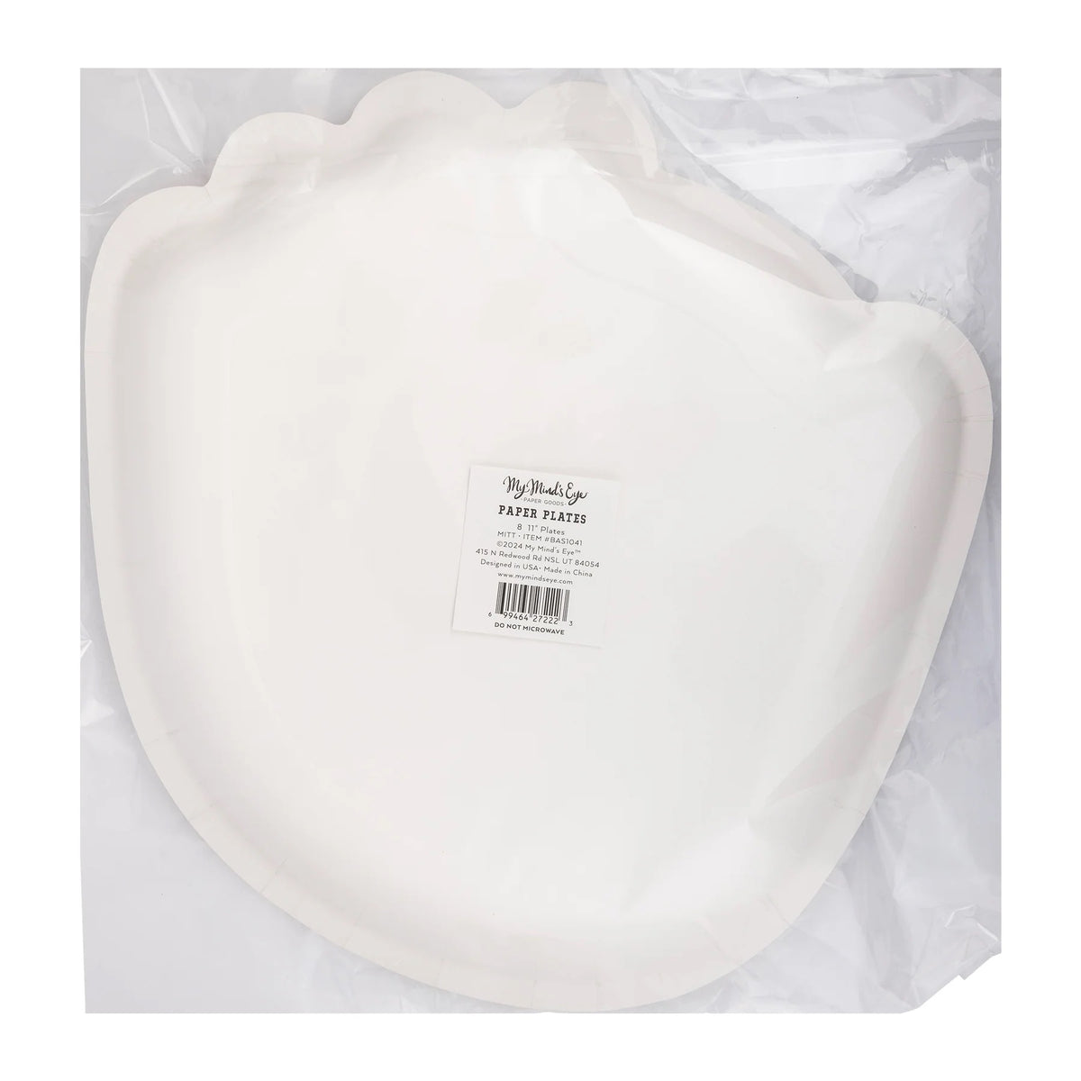 Set of brown baseball mitt-shaped paper plates with gold foil stitching detail, perfect for kids' baseball-themed parties