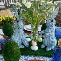 Blue Wicker Easter Bunny Table Decor on a Spring Table