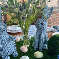 Blue Wicker Easter Bunny Table Decor on a Spring Tablescape