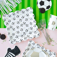 Get ready to celebrate with these soccer plates at your soccer birthday party! Each set of 8 square paper plates, measuring 10 x 10 inches, features a lively soccer ball design and chic scalloped edges.