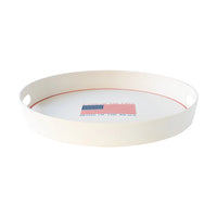 Patriotic serving tray with an american flag in the sign land of the free home of the brave
