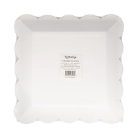 Back of package showing 8 scalloped 9-inch paper plates with care label.