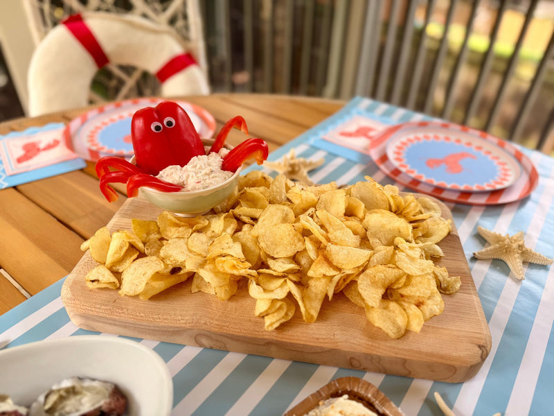 Creamy crab drip and chips for a Seaside themed party