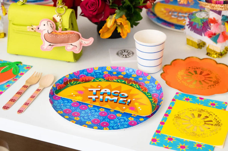 Cinco de Mayo party table styled with coordinating tableware
