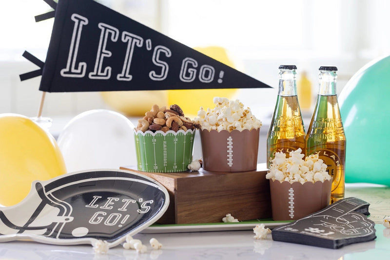 Closeup of Super Bowl party table setup
