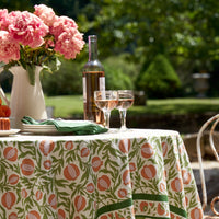 Spring floral tablecloth on an Easter tablescape.