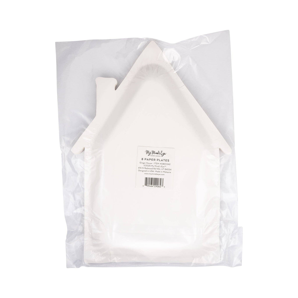 Back packaging of Ginger House Plates showing house-shaped outline and product label.