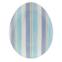 Easter plates shaped like oval eggs with different blue and green designs - perfect for Spring Table