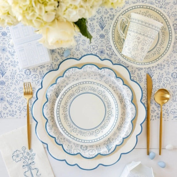 Pembroke Cream with Blue Edge Charger Paper Plate 12" Set of 8 | Tea Party Decor | Garden Party Tableware | Tea Time Party Plates | Layering