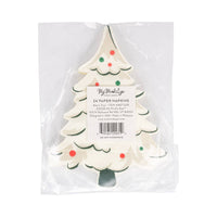 Back view of packaged Retro Tree Dinner Napkins showing label and barcode.