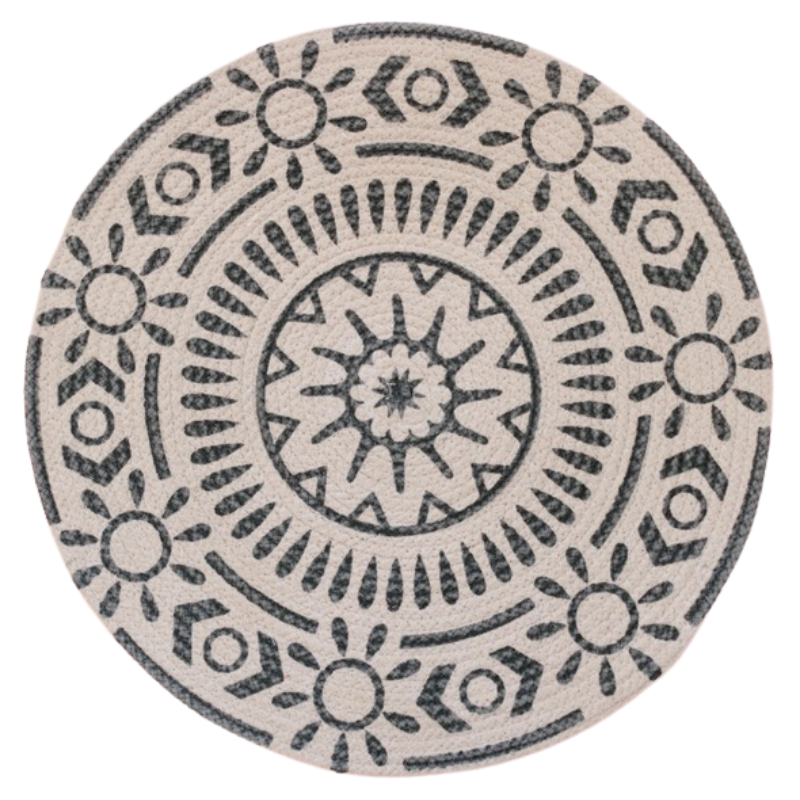 Dress your table in style with our Braided Printed Placemats. These Large Round Placemats, adorned with dark gray geometric patterns, are perfect for sprucing up your Easter Table Decor or adding a dash of drama to Summer Placemats.