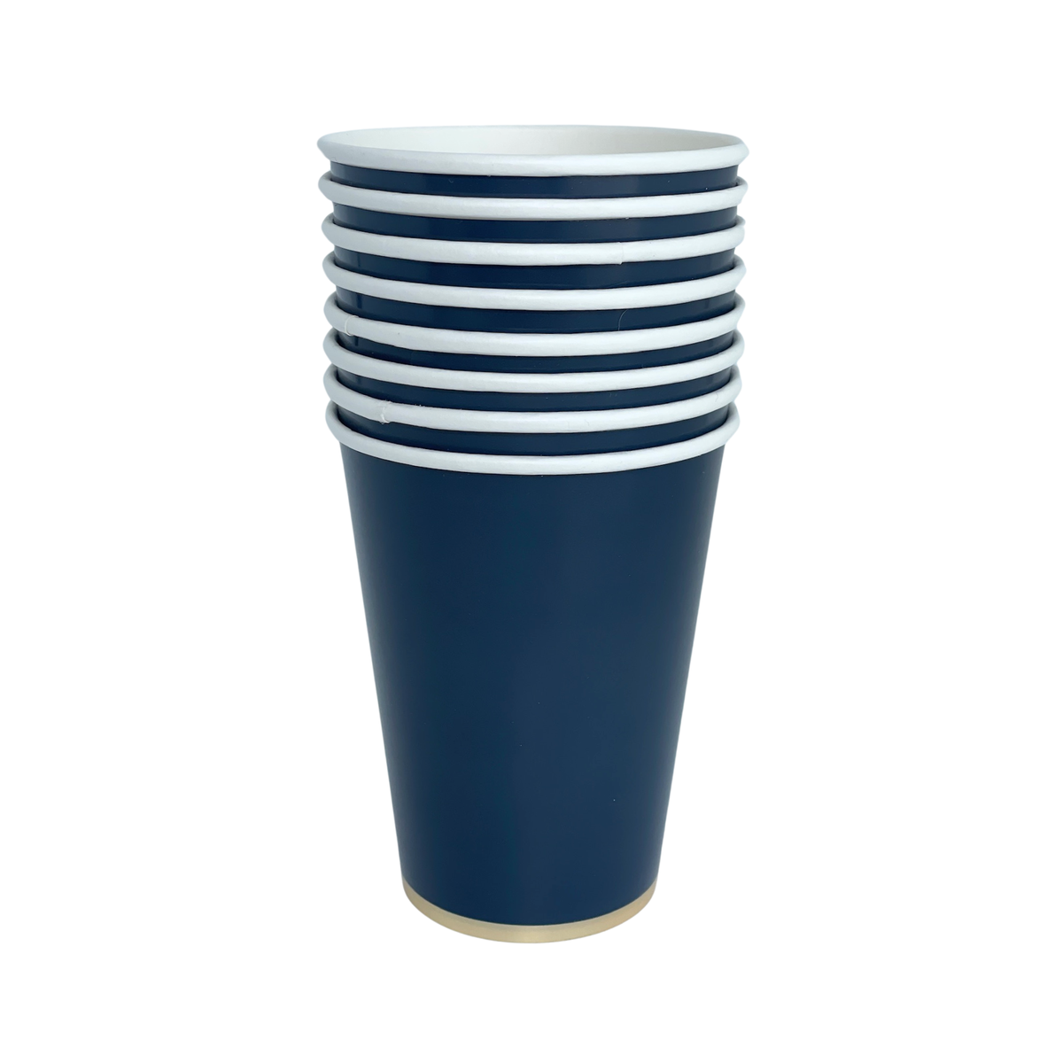 Stack of eight Midnight Blue Signature Cups, gold base detail