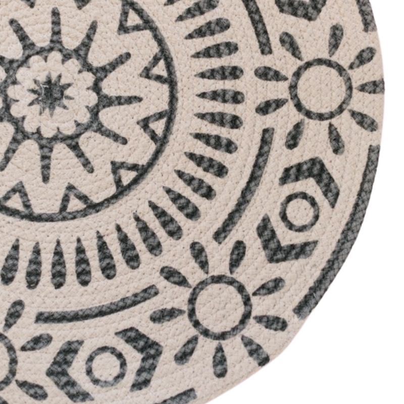 Dress your table in style with our Braided Printed Placemats. These Large Round Placemats, adorned with dark gray geometric patterns, are perfect for sprucing up your Easter Table Decor or adding a dash of drama to Summer Placemats.