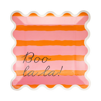 Unpackaged square “Boo la la!” plate on white background