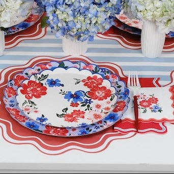 Red Scalloped Summer Floral Napkins (16ct)