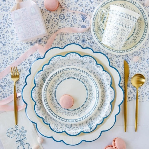 Pembroke Cream with Blue Edge Charger Paper Plate 12" Set of 8 | Tea Party Decor | Garden Party Tableware | Tea Time Party Plates | Layering