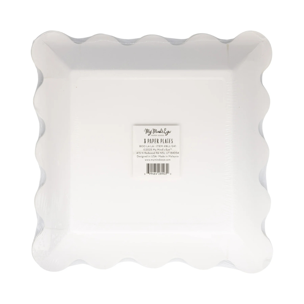 Back of packaged Boo La La striped paper plates
