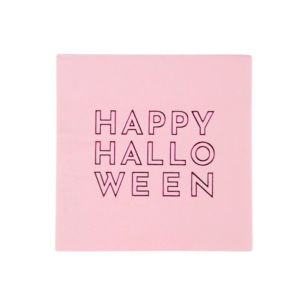 Isolated product image of Happy Halloween Pink Cocktail Napkin on a white background.