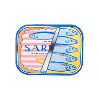Le Dinner Sardine Can Dinner Plate product image with whimsical sardine tin design.