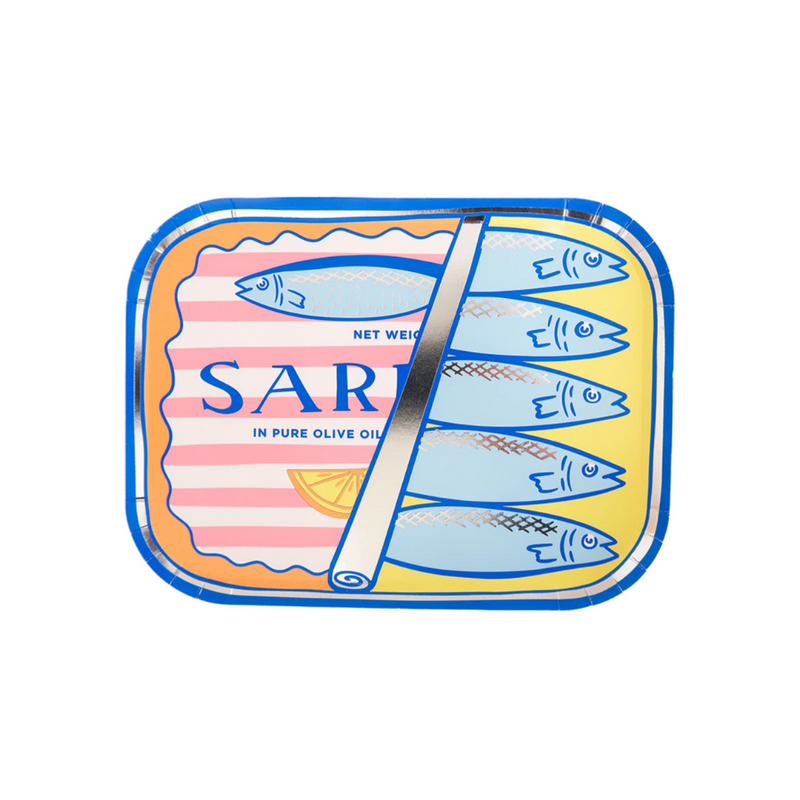 Le Dinner Sardine Can Dinner Plate product image with whimsical sardine tin design.