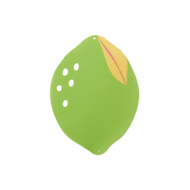 Single Le Dinner Lime Cocktail Napkin shaped like a bright green lime with leaf detail.