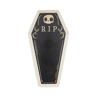 Coffin-shaped bamboo tray with R.I.P skull design