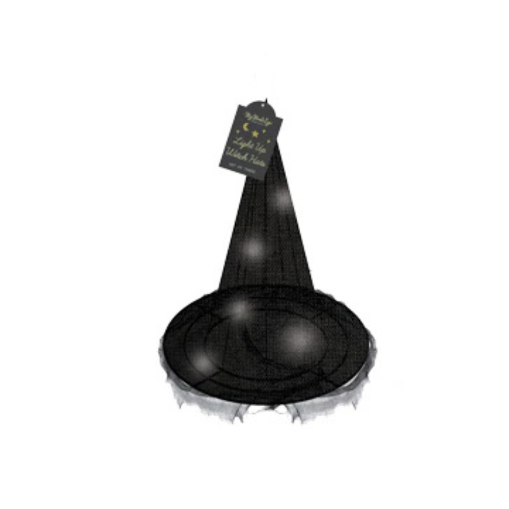 Product image of a single black Light Up Witch Hat with glowing battery-powered lights.