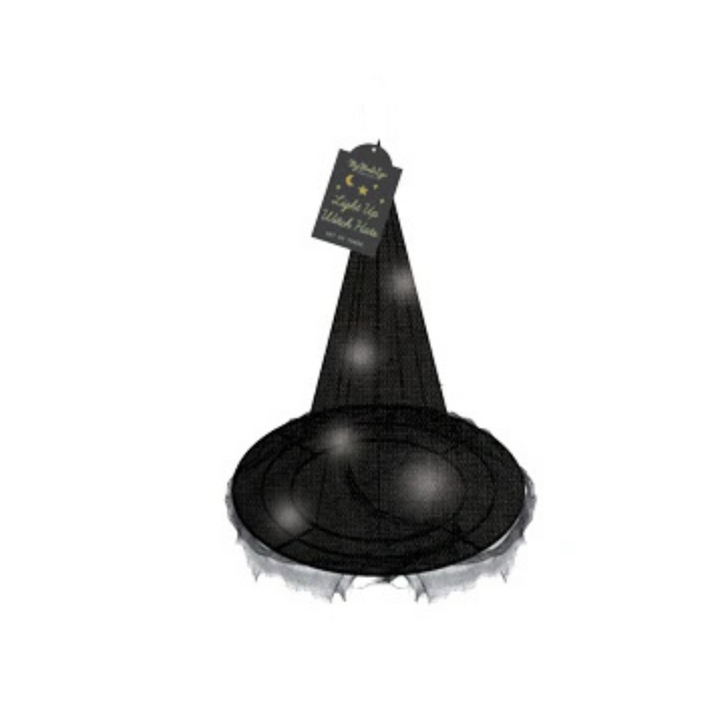 Product image of a single black Light Up Witch Hat with glowing battery-powered lights.