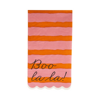 Isolated Boo La La napkin laid flat, displaying its full design and printed text.