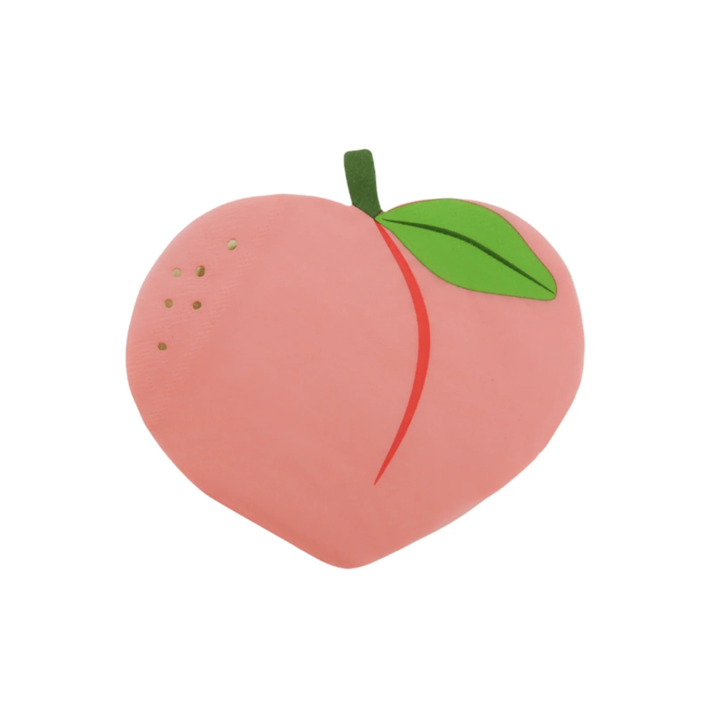 Single Le Dinner Peach Large Napkin showing detailed fruit shape and leaf design.