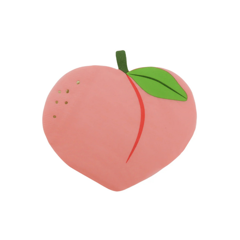 Single Le Dinner Peach Large Napkin showing detailed fruit shape and leaf design.