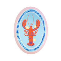 Close-up of Le Dinner Lobster Platter Charger Plate featuring a vibrant red lobster on a blue background.
