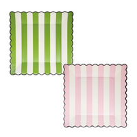 Green and Pink Stripe plates displayed side by side showing both designs