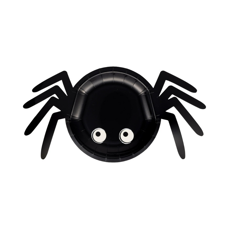 Close-up of black spider plate with foil eyes and legs