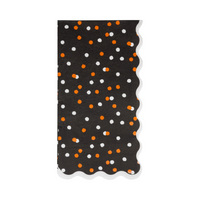 Single Halloween Polka Dot Dinner Napkin laid flat showing scalloped white edge
