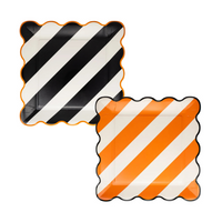 Both designs of the Striped 10" Paper Plate Set side by side on white background.