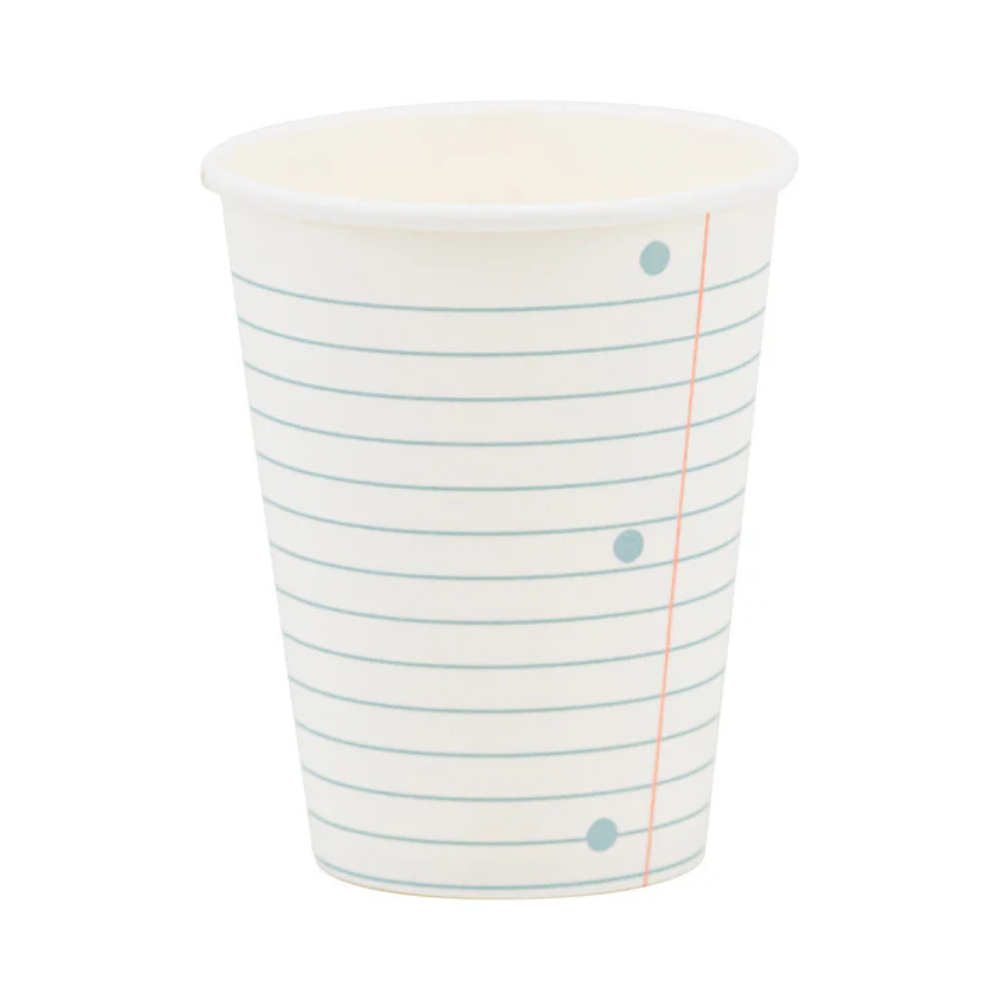 Paper Design Paper Cup with blue notebook lines and red margin