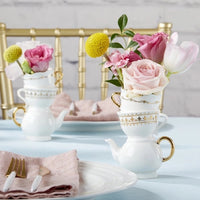 Tea Time Whimsy Ceramic Bud Vase - Tea Party Events, Take Home Gift Party Decor for Birthday, Wedding & Bridal Shower