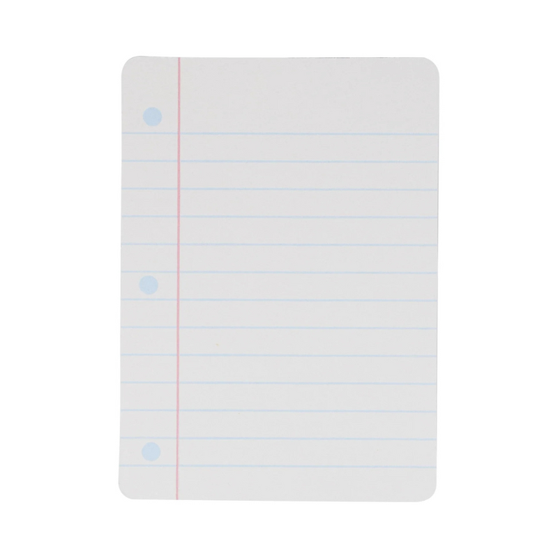 Lined back side of a single card resembling notebook paper