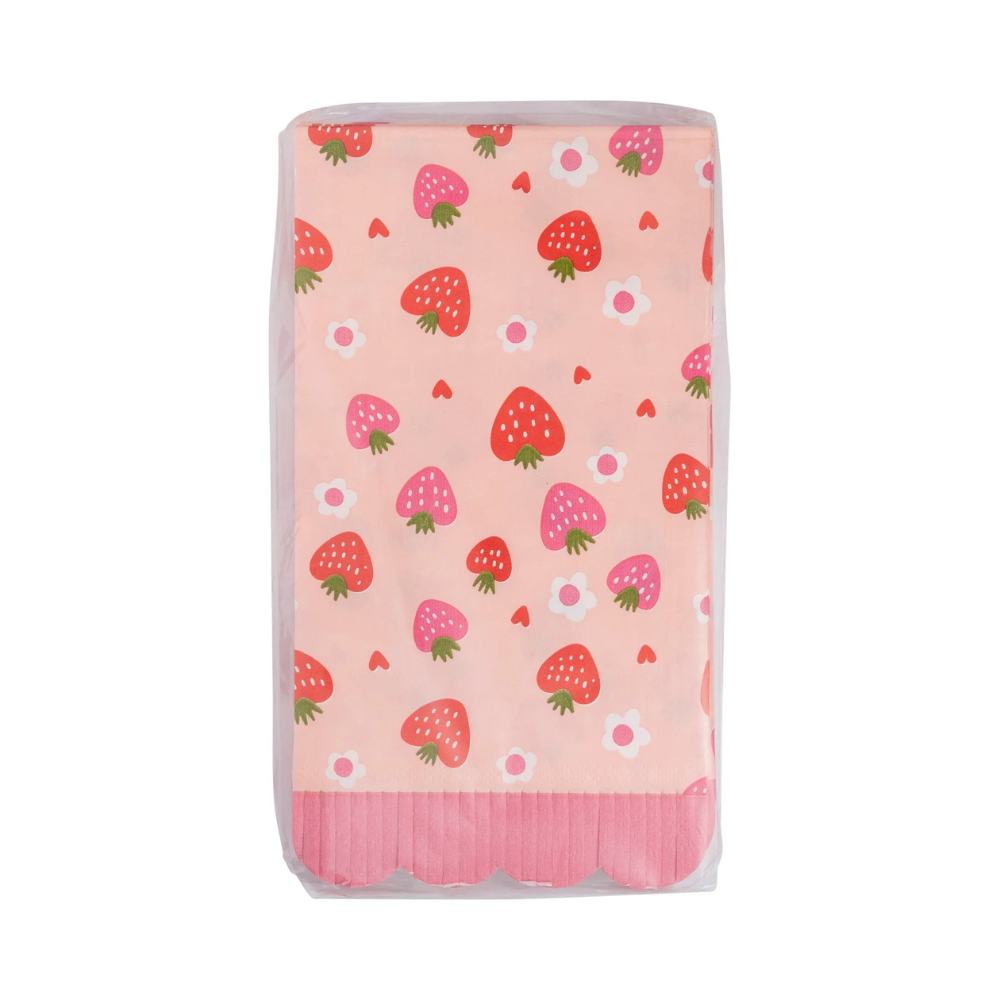 Strawberry napkins with floral and heart print design