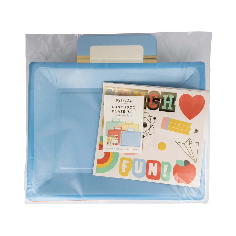 Packaged set showing plates and coordinating sticker sheets