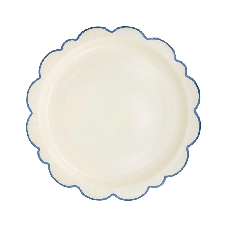 Pembroke Cream with Blue Edge Charger Paper Plate 12" Set of 8 | Tea Party Decor | Garden Party Tableware | Tea Time Party Plates | Layering