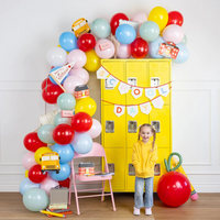 Decorated scene with balloons and child – School Days banner in action