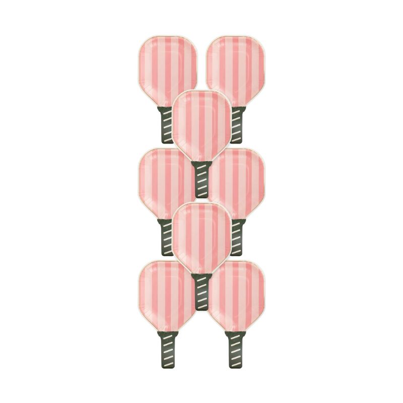 Add flair to your pickleball party ideas with our pink paddle plates. Perfect for stylish country club theme parties.