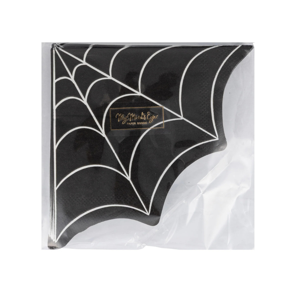 Pack of black spider web shaped cocktail napkins