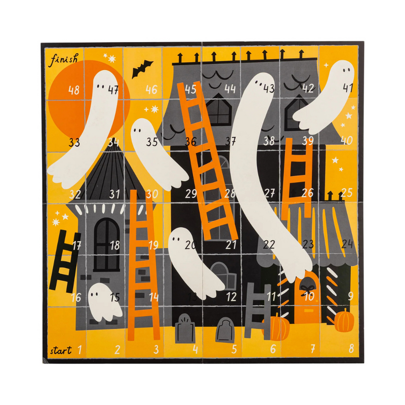 Full game board laid out with ghost and ladder illustrations